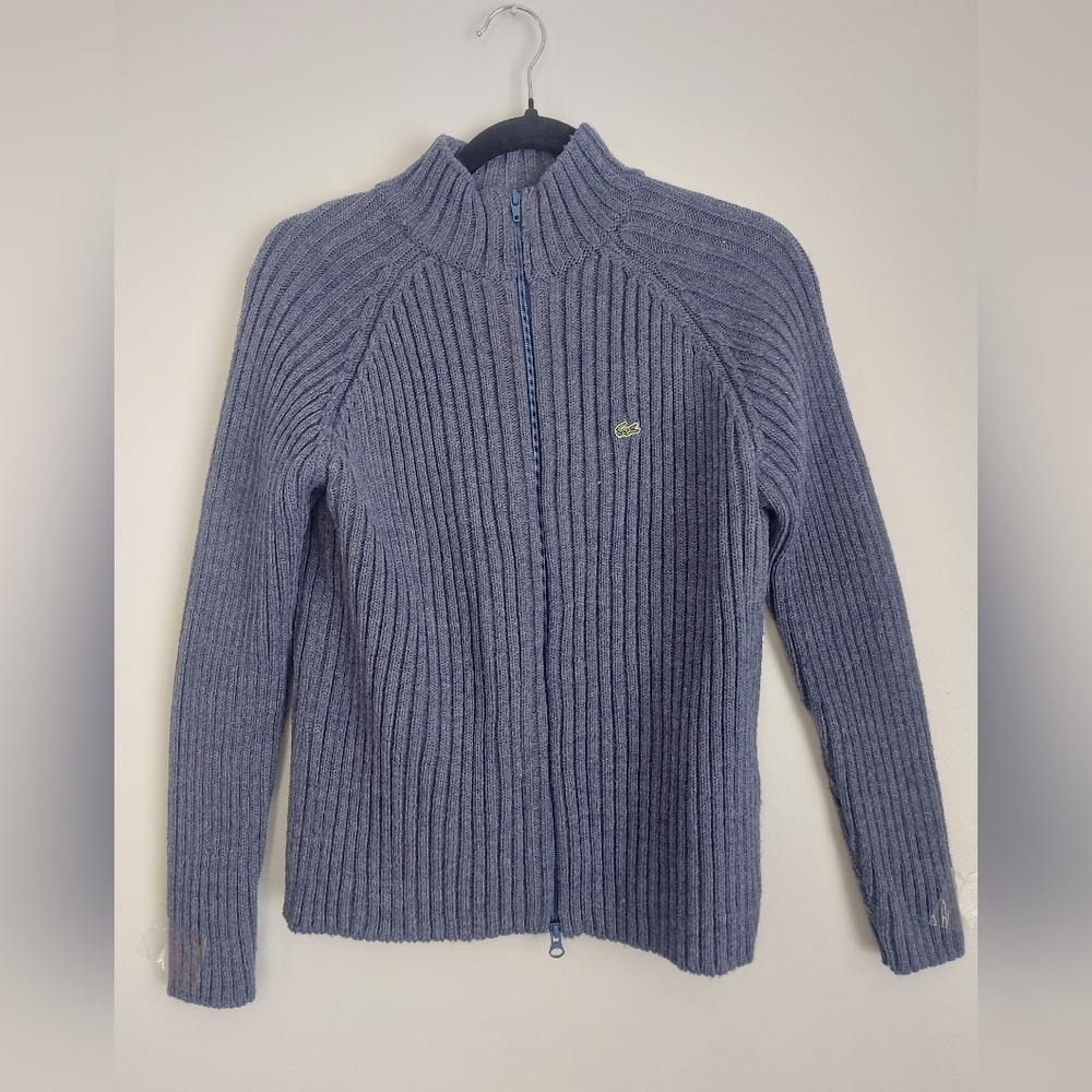 Lacoste Dusty Blue Ribbed Zip-Up Cardigan